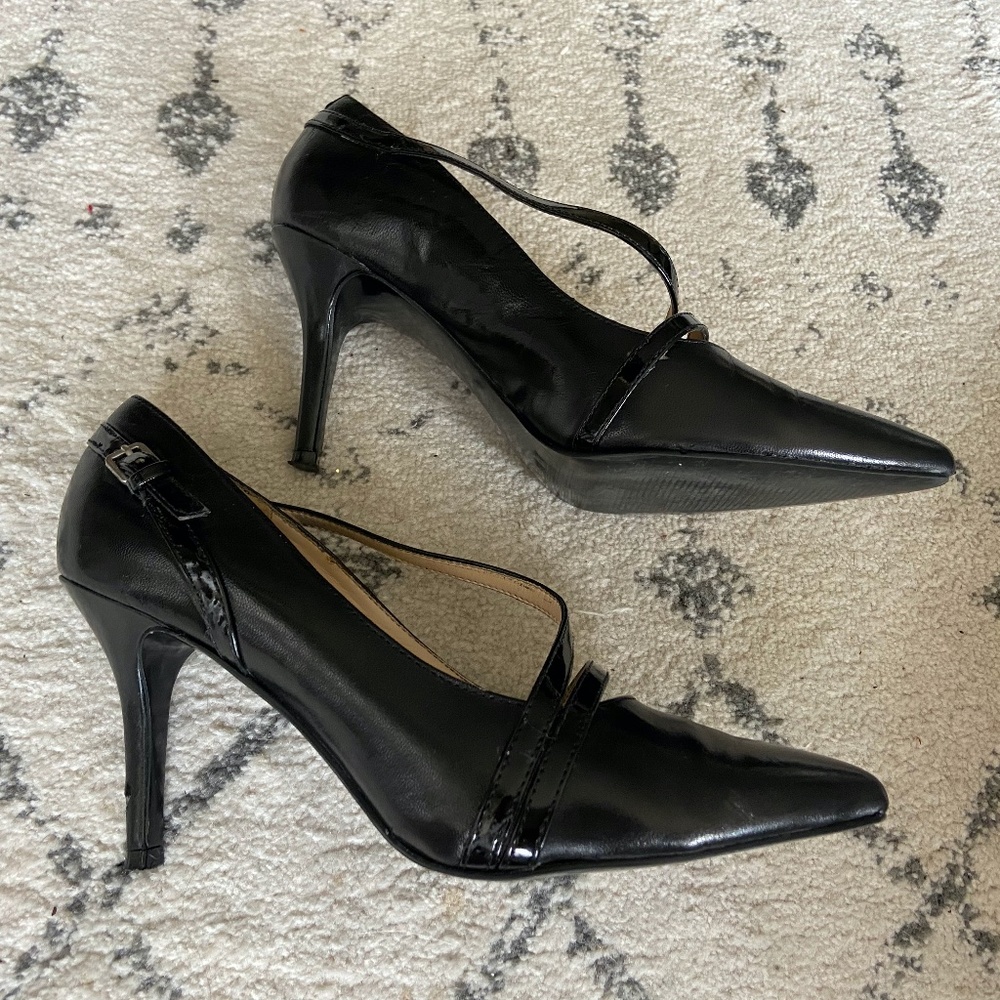 Like New Strappy Genuine Leather Black 3" Heels